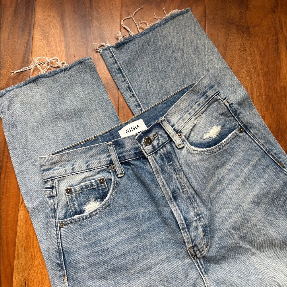 Pistola Cassie Distressed High-waisted Straight Leg Jeans